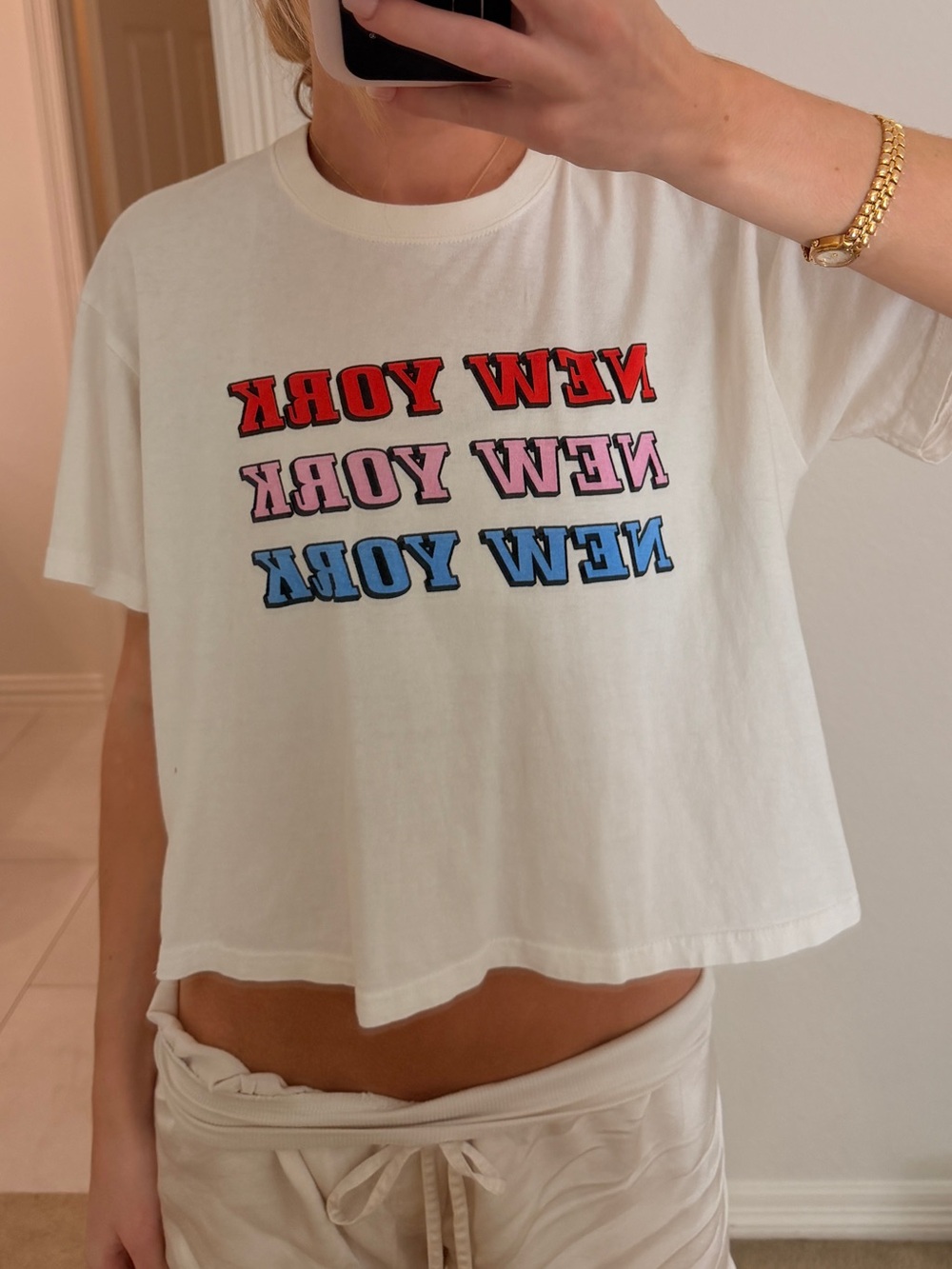 Mulberry Cream Tee with Red and Pink Graphic Text